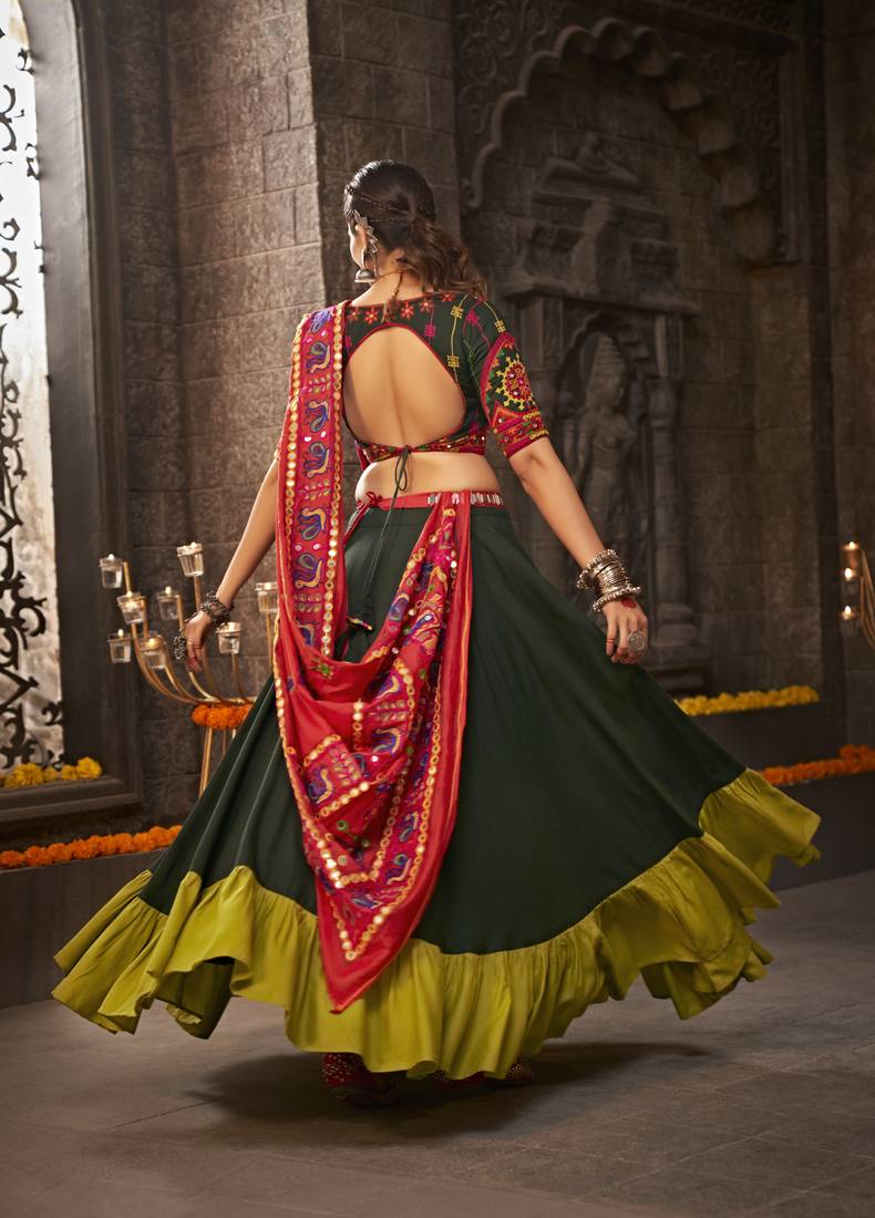 Kelp Green and Red Lehenga Choli