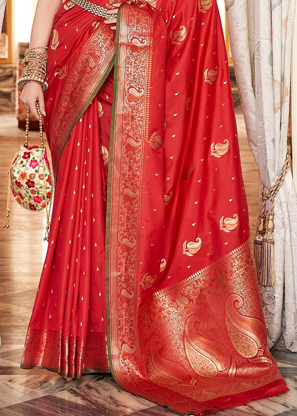 Rusty Red Woven Banarasi Soft Silk Saree