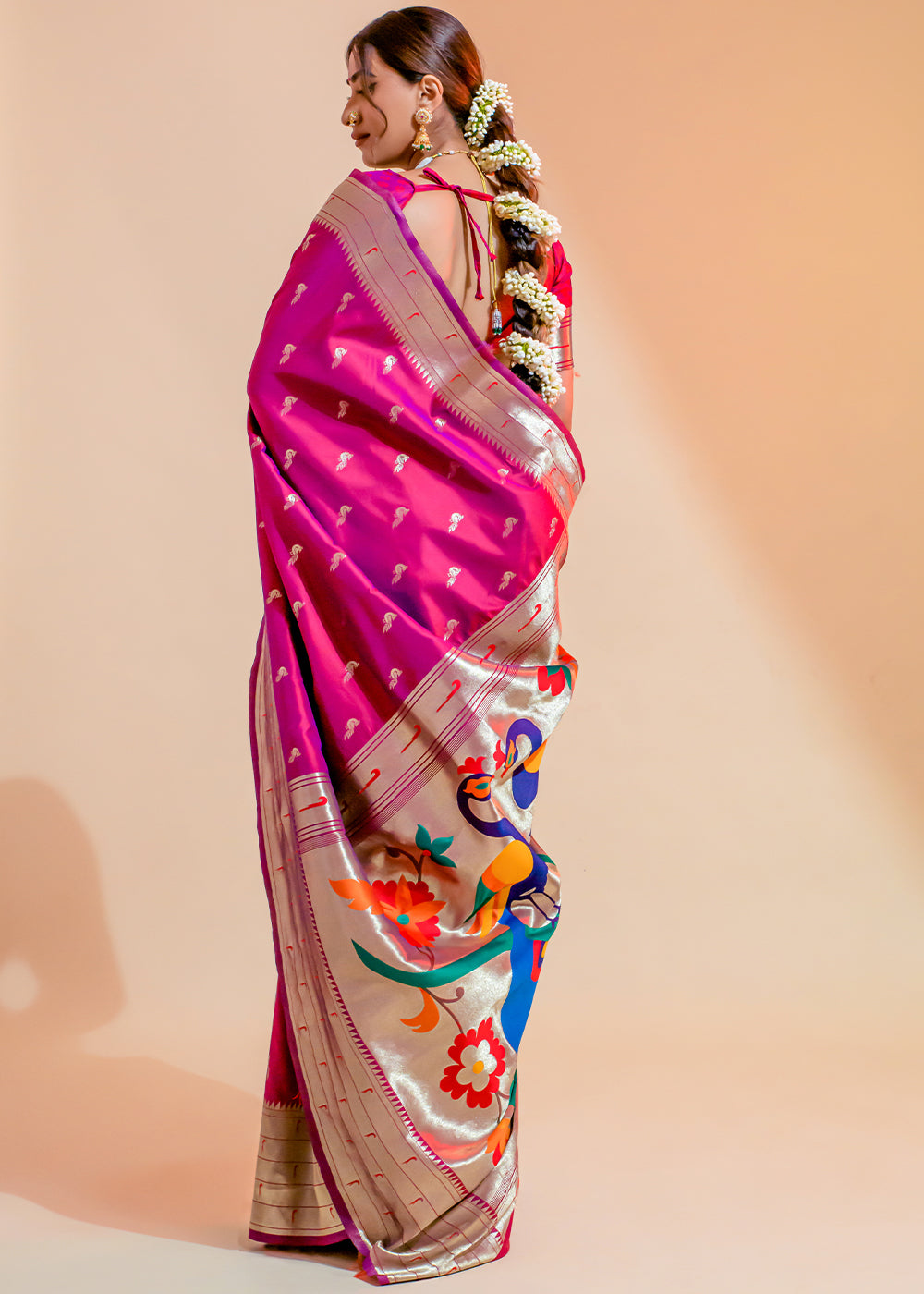 Frostbite Rose Pink Woven Paithani Silk Saree