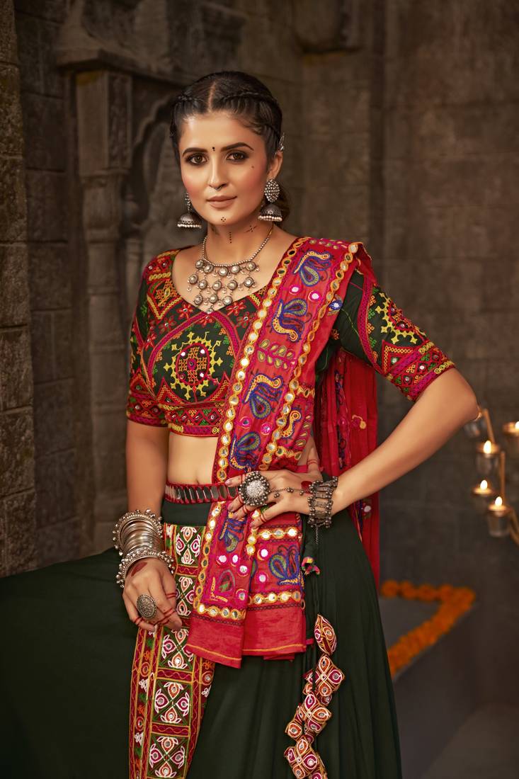 Kelp Green and Red Lehenga Choli