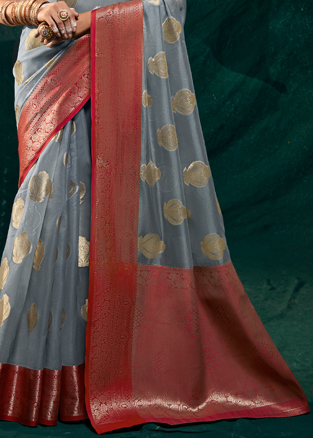 Manatee Grey Woven Banarasi Organza Silk Saree