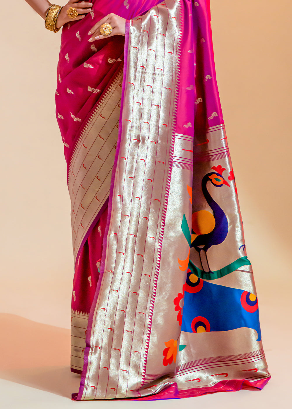 Frostbite Rose Pink Woven Paithani Silk Saree