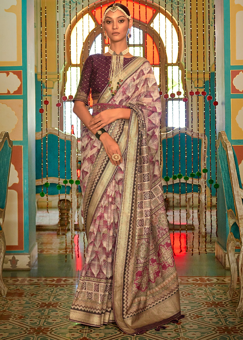 Giants Club Purple Printed Patola Soft Silk Saree