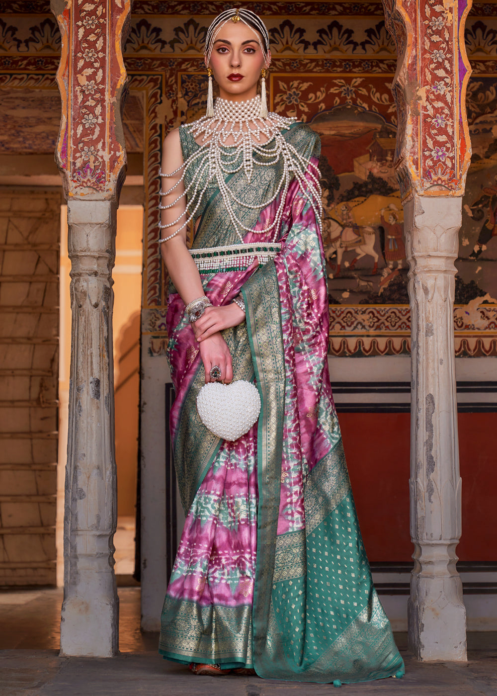 Cadillac Purple and Green Printed Patola Soft Silk Saree