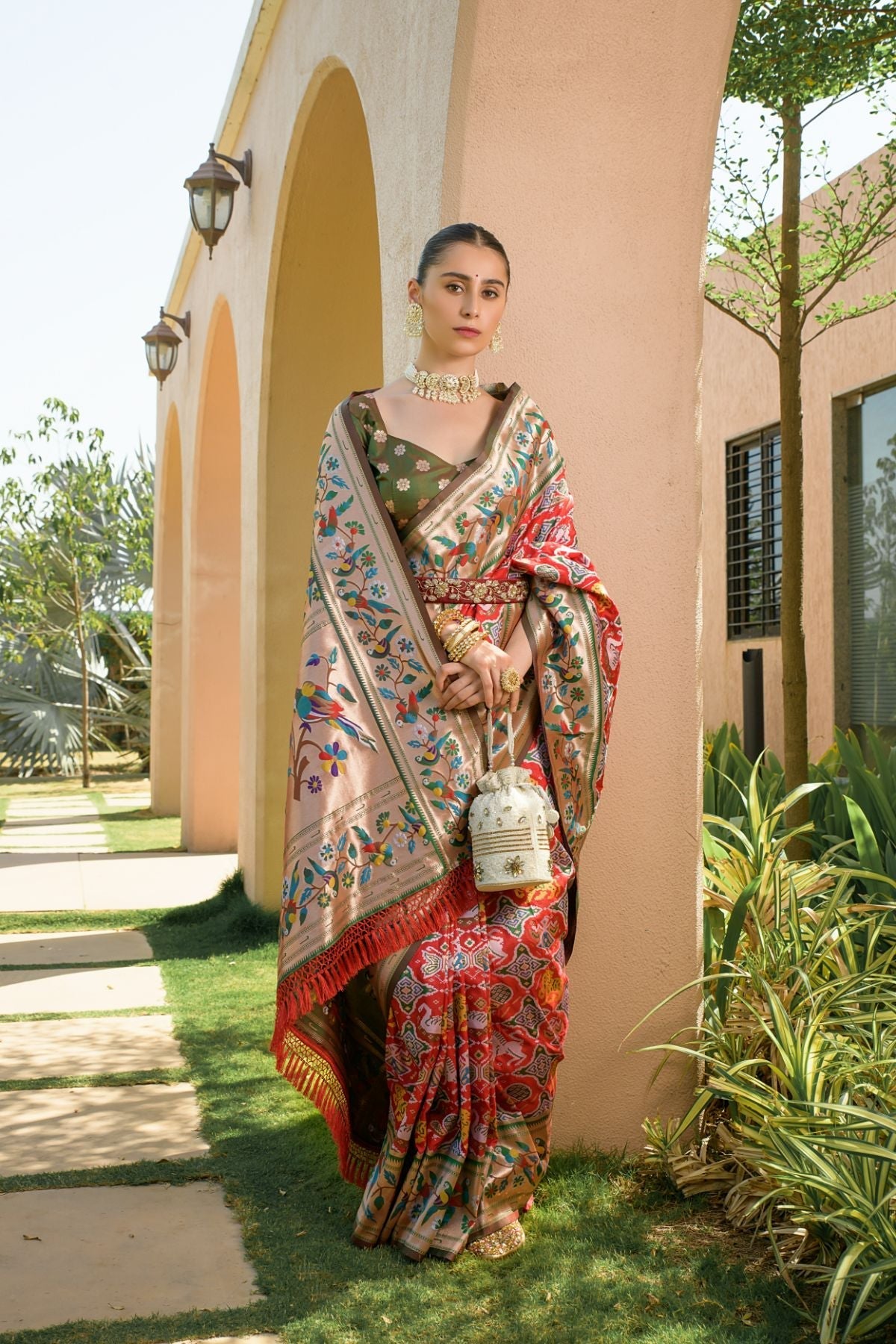 Carmine Red Woven Paithani Silk Saree