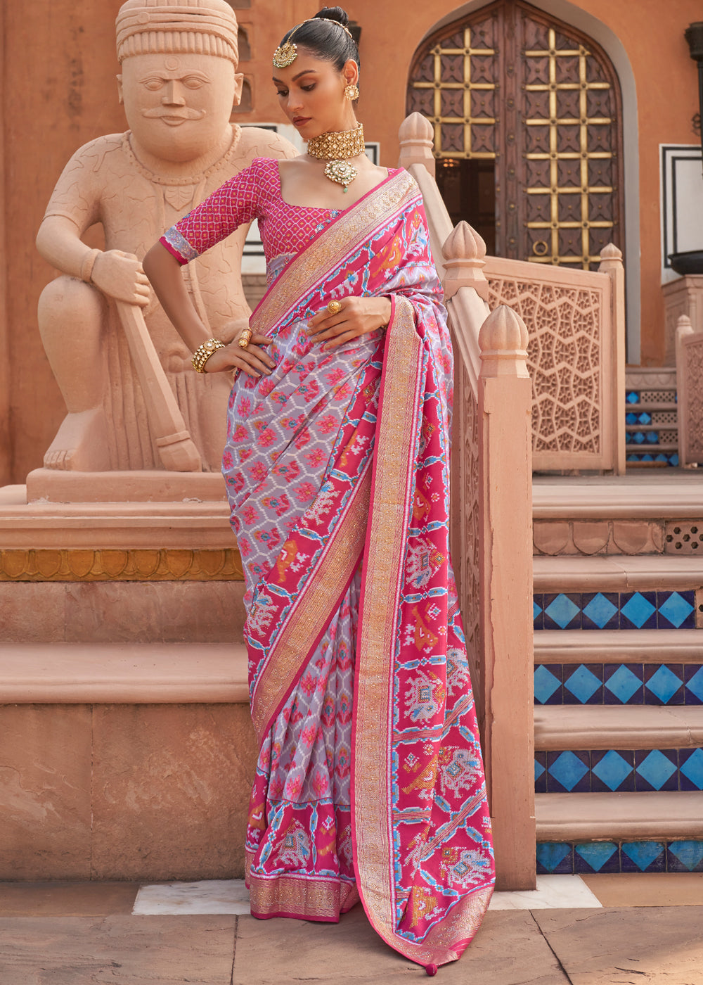 Puce Purple Printed Patola Silk Saree