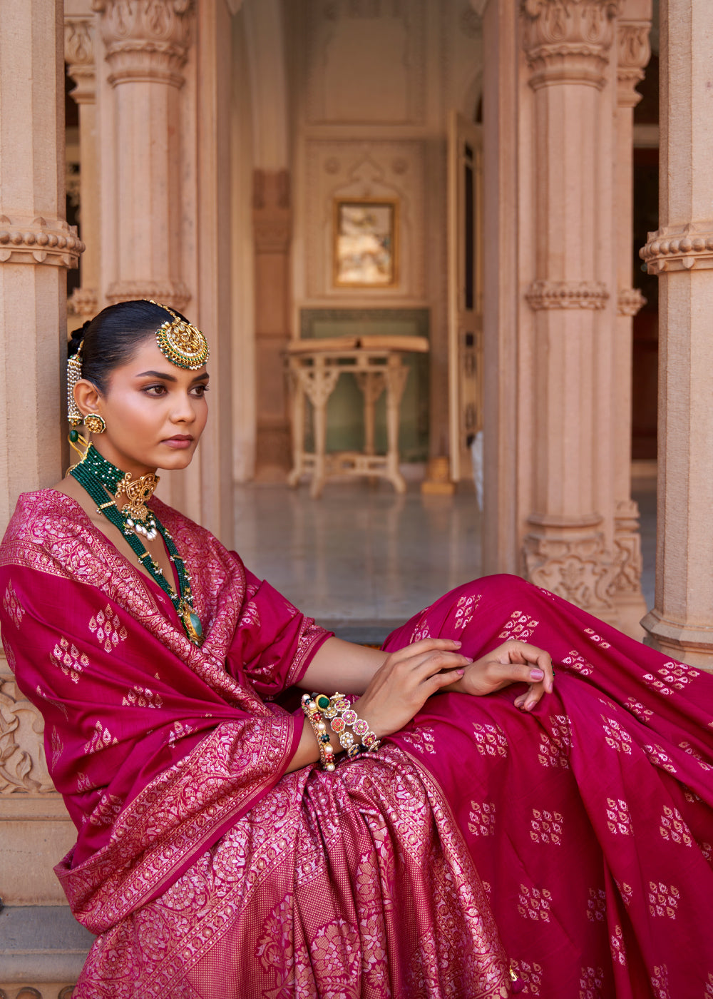 Mauvelous Pink Woven Banarasi Soft Silk Saree