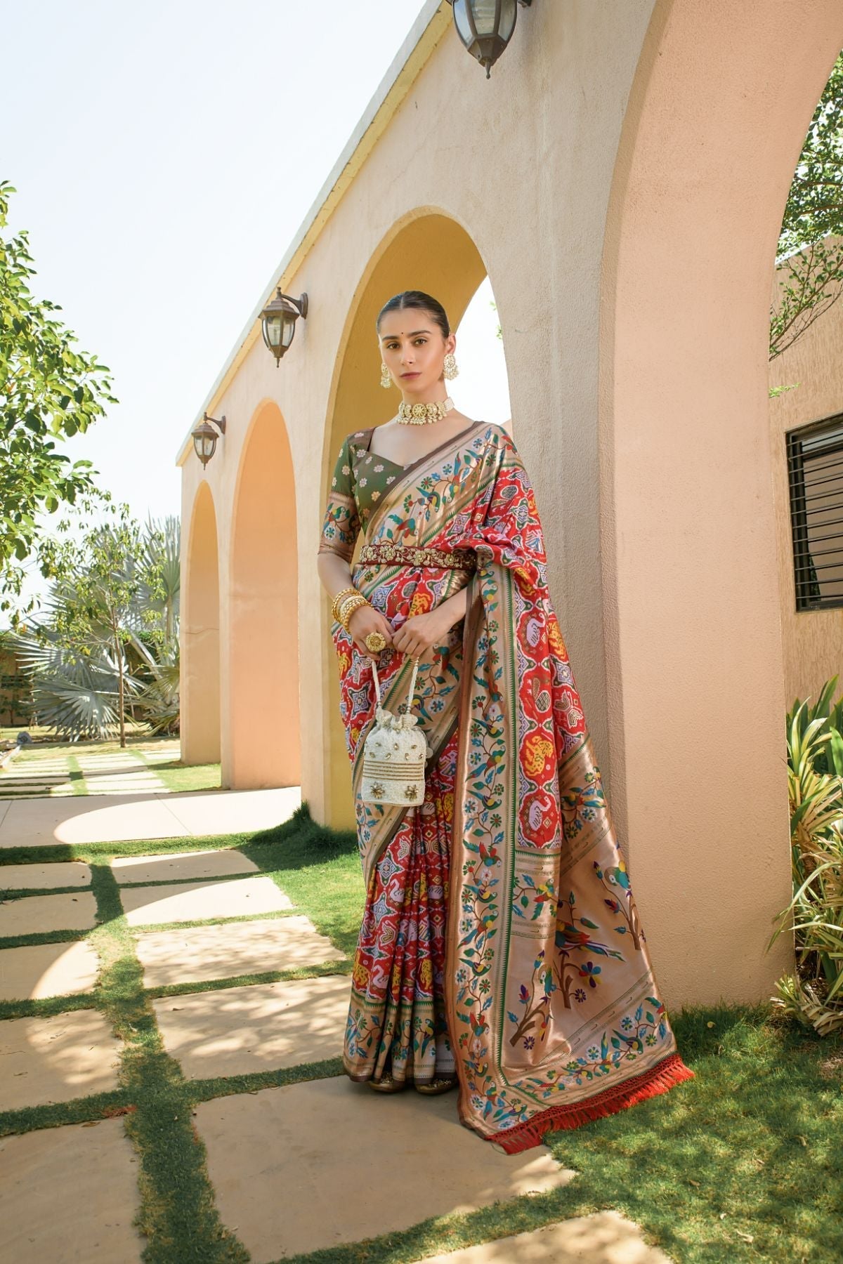 Carmine Red Woven Paithani Silk Saree