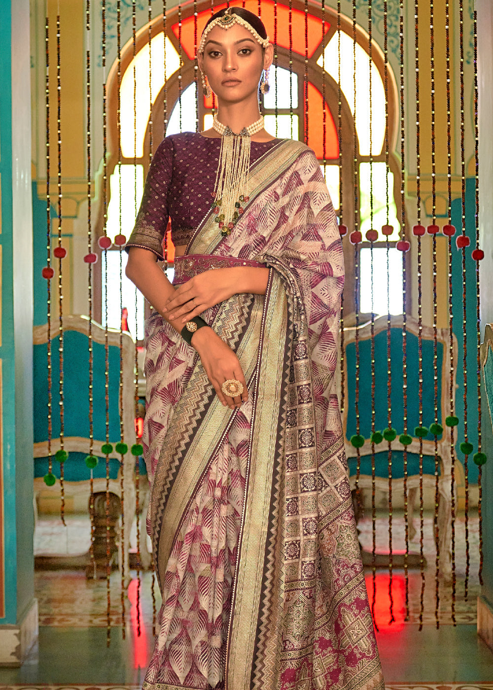 Giants Club Purple Printed Patola Soft Silk Saree