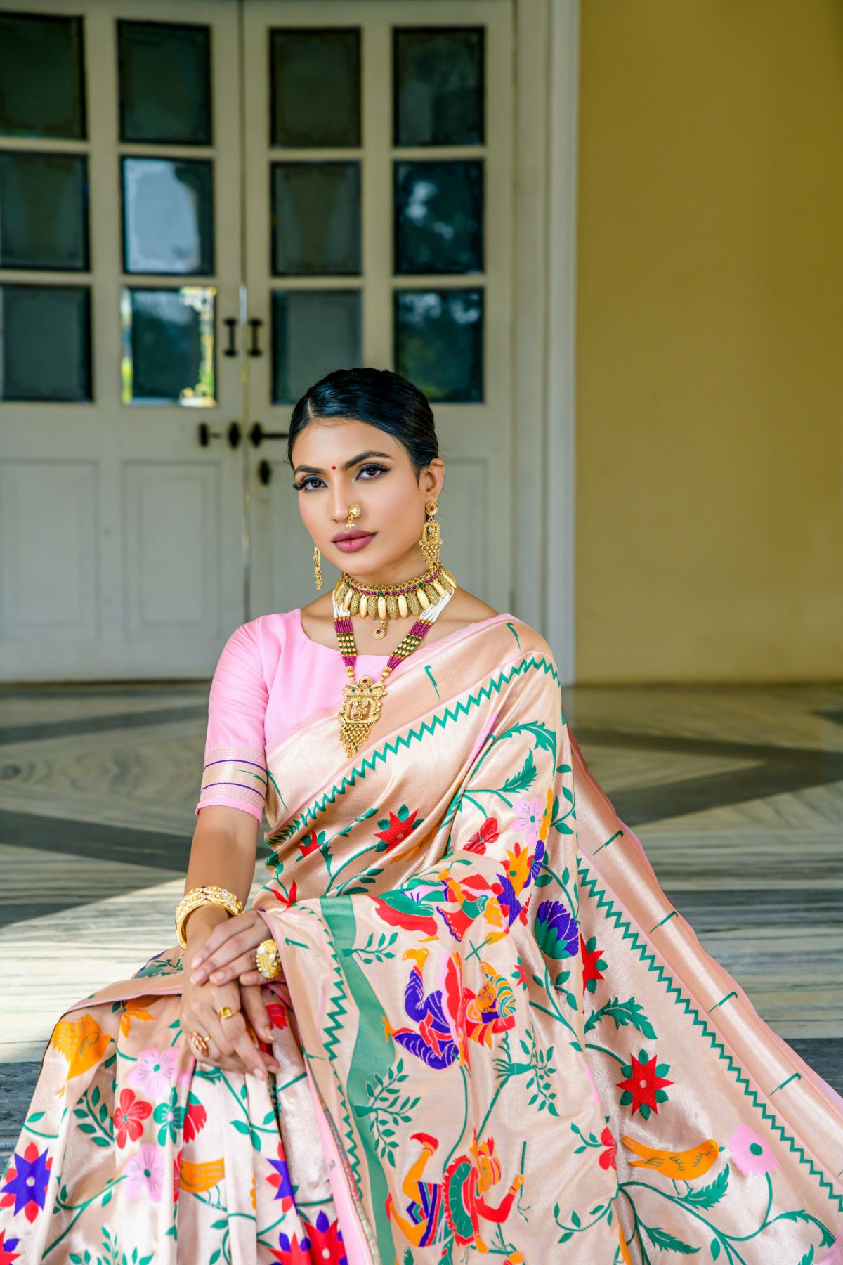 Mulberry Pink Woven Paithani Silk Saree