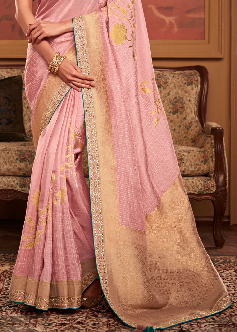 Wewak Pink Woven Banarasi Designer Silk Saree With Embroidered Blouse