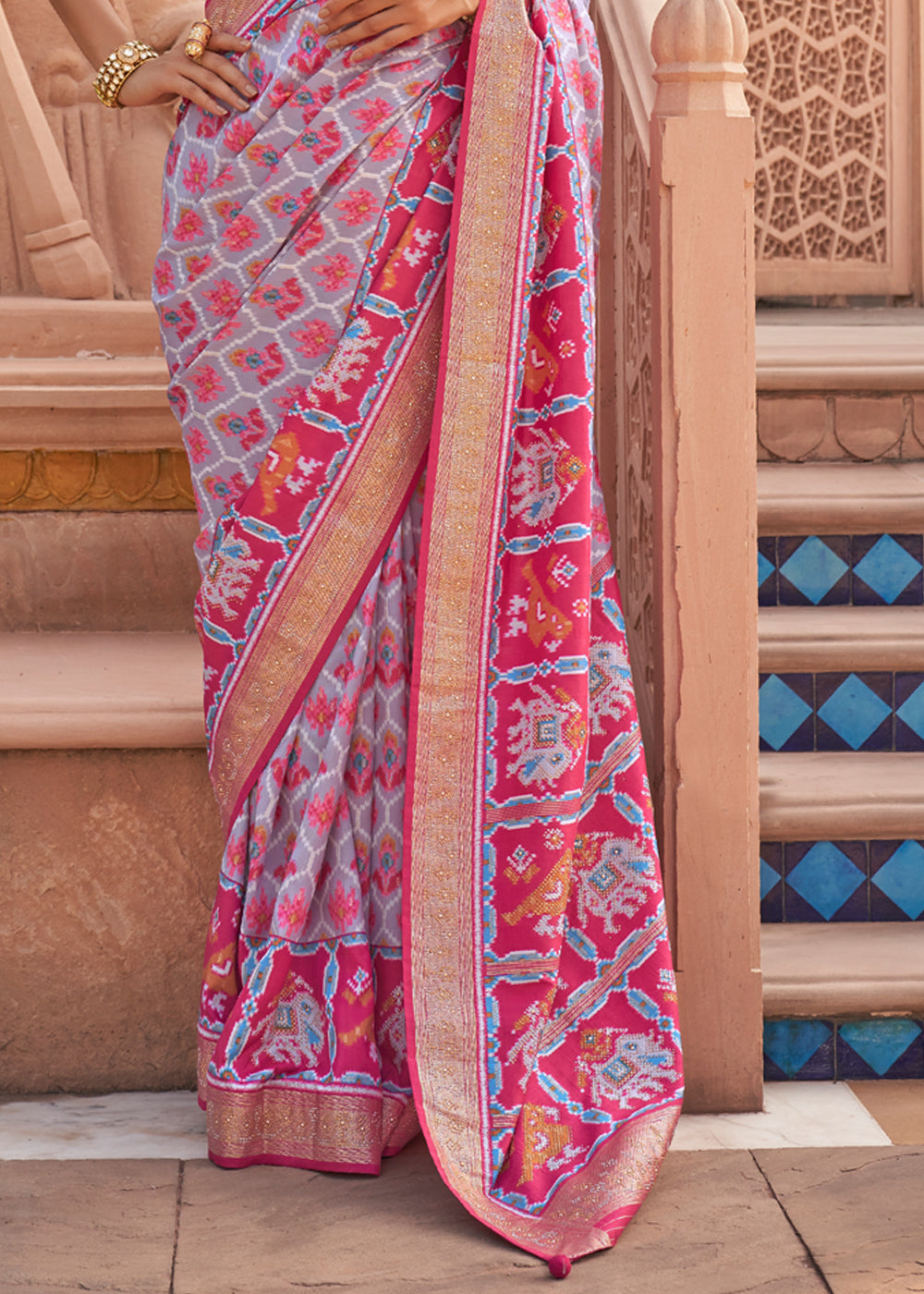 Puce Purple Printed Patola Silk Saree