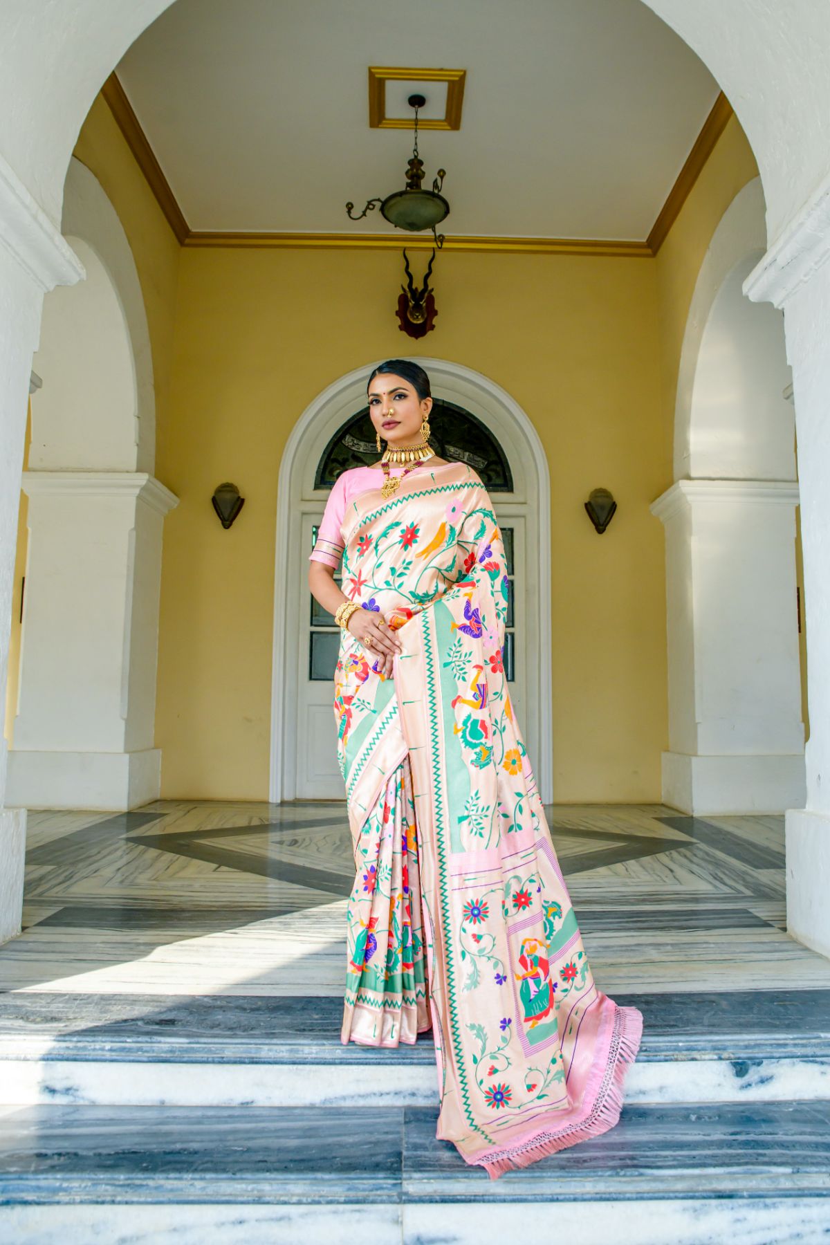 Mulberry Pink Woven Paithani Silk Saree