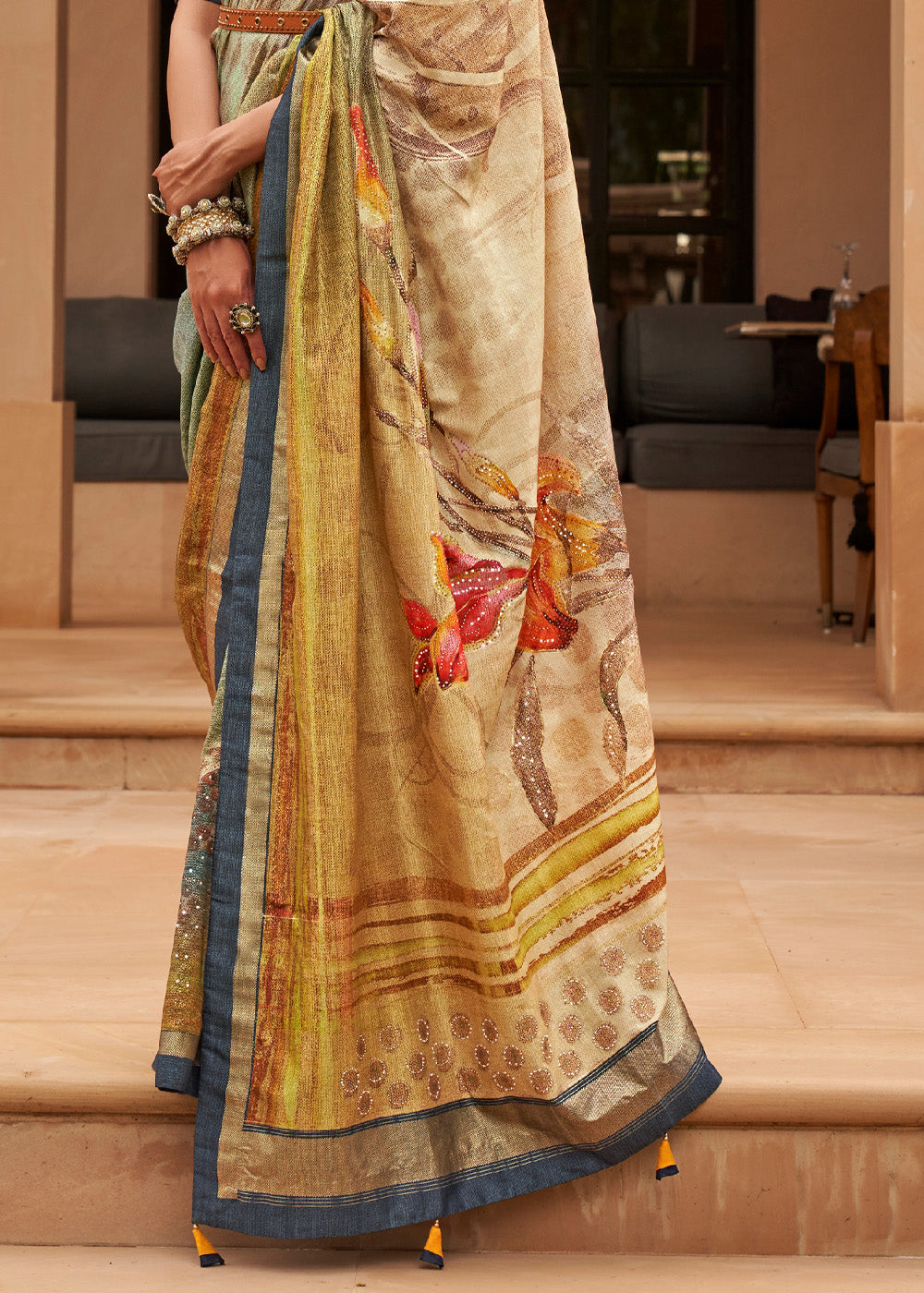 Chenin Yellow Printed Patola Soft Silk Saree