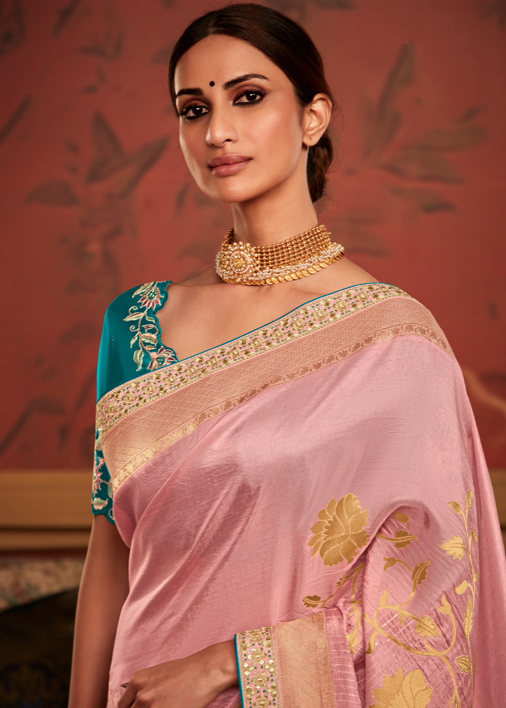 Wewak Pink Woven Banarasi Designer Silk Saree With Embroidered Blouse