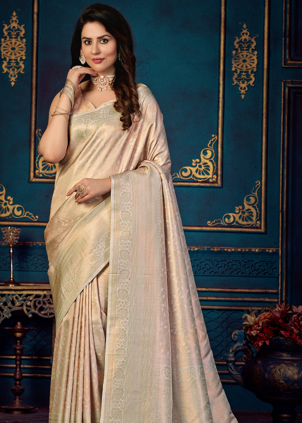 Stark Grey Woven Banarasi Jacquard Silk Saree