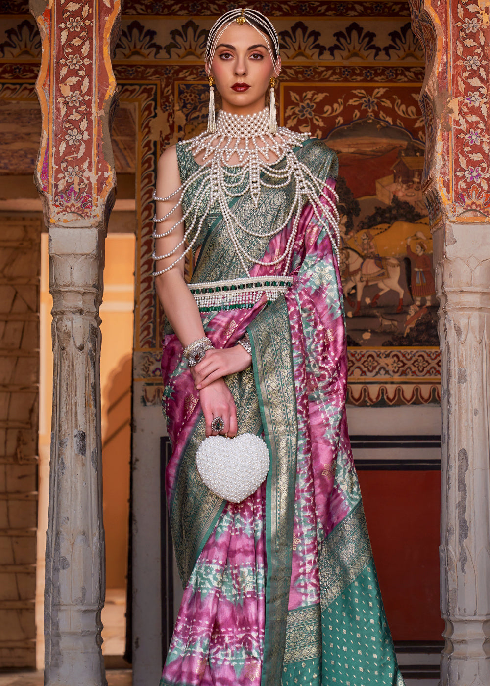 Cadillac Purple and Green Printed Patola Soft Silk Saree