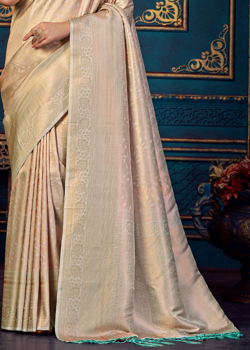 Stark Grey Woven Banarasi Jacquard Silk Saree