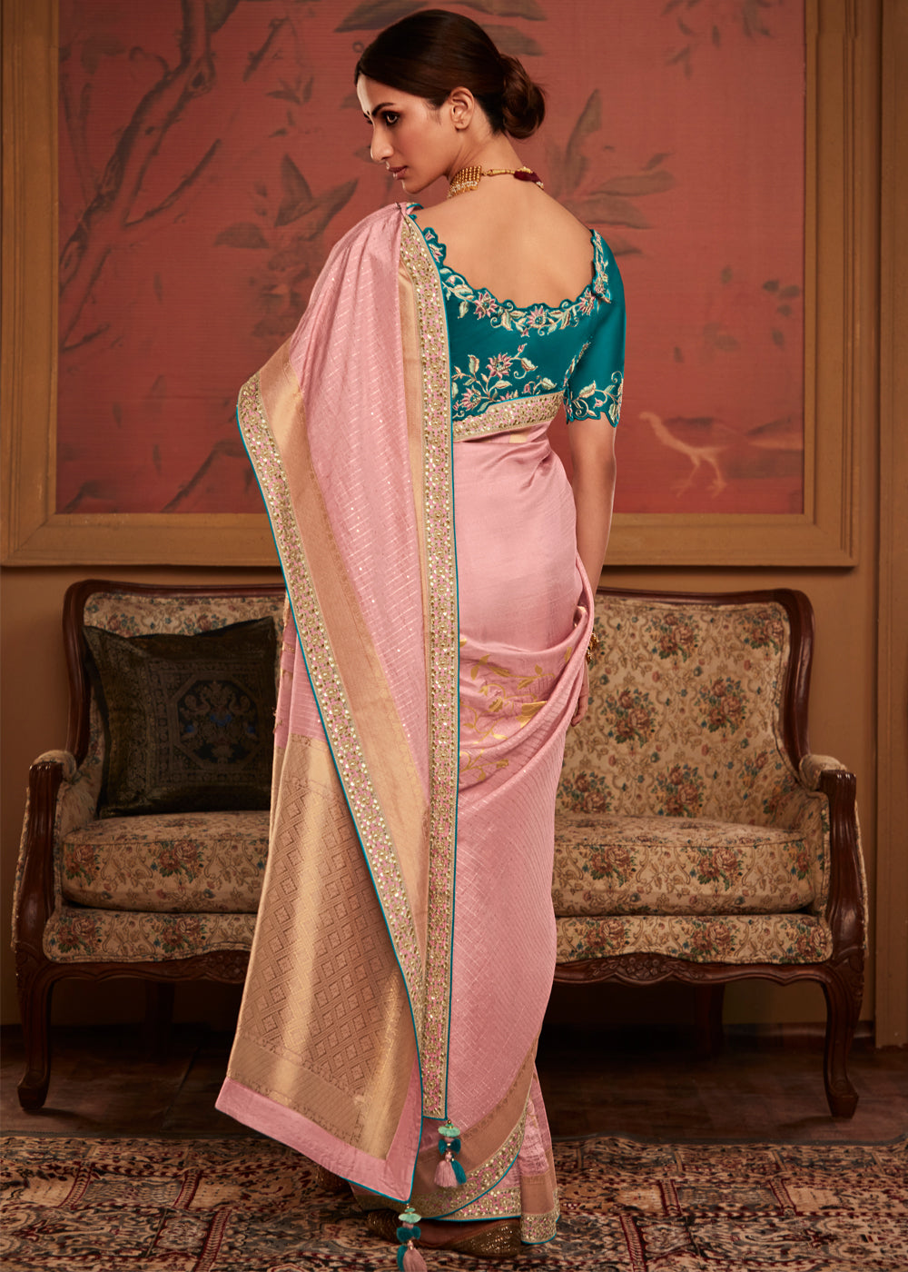 Wewak Pink Woven Banarasi Designer Silk Saree With Embroidered Blouse