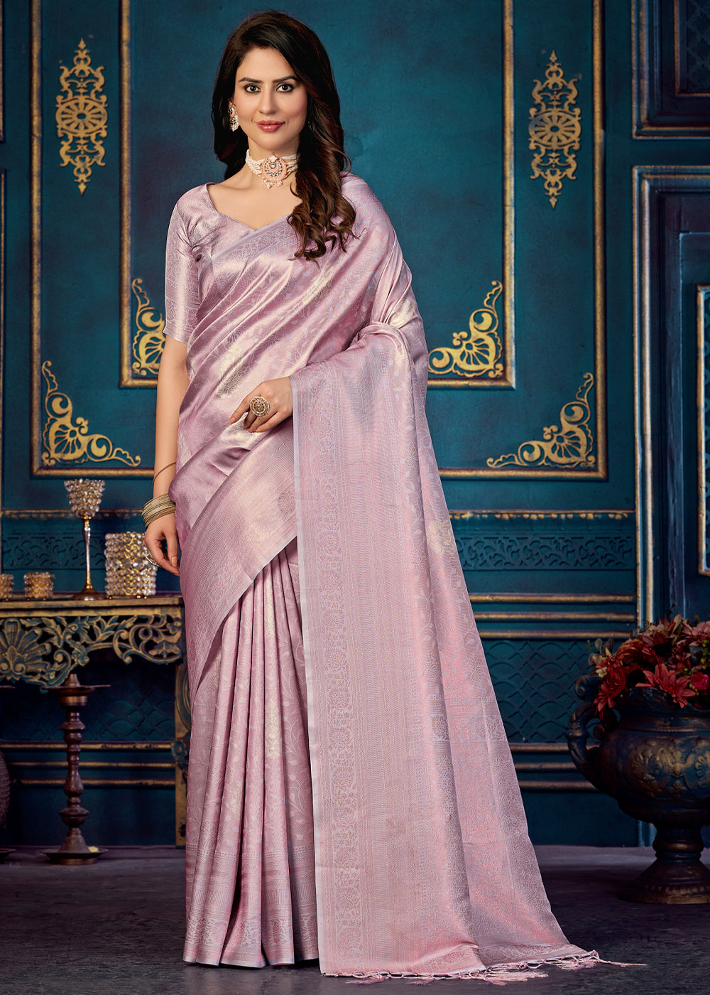 Blossom Purple Woven Banarasi Jacquard Silk Saree