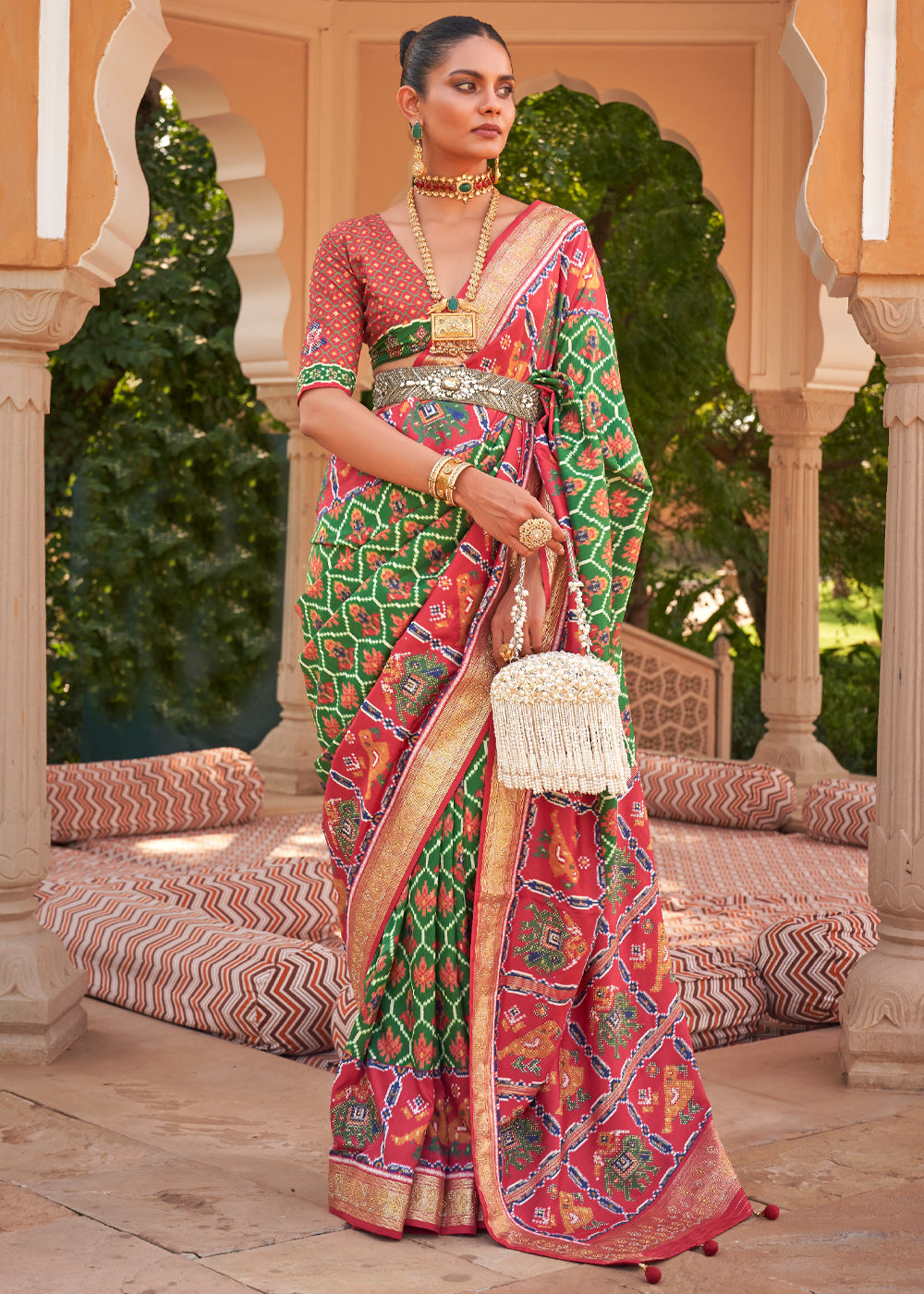 Highland Green Printed Patola Silk Saree