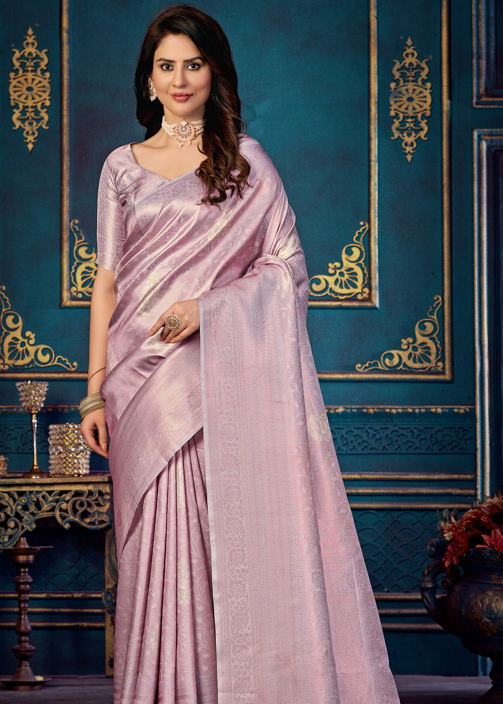 Blossom Purple Woven Banarasi Jacquard Silk Saree