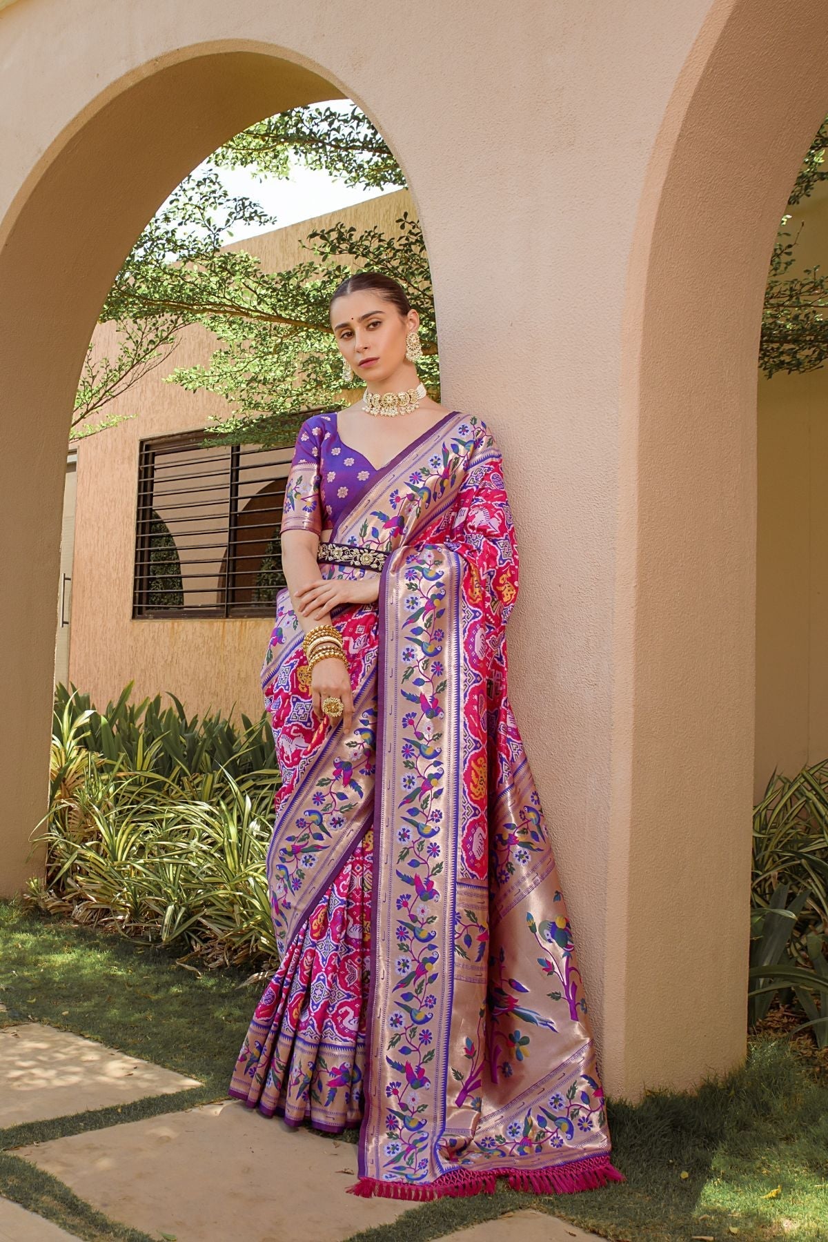 Royal Purple and Pink Woven Paithani Silk Saree