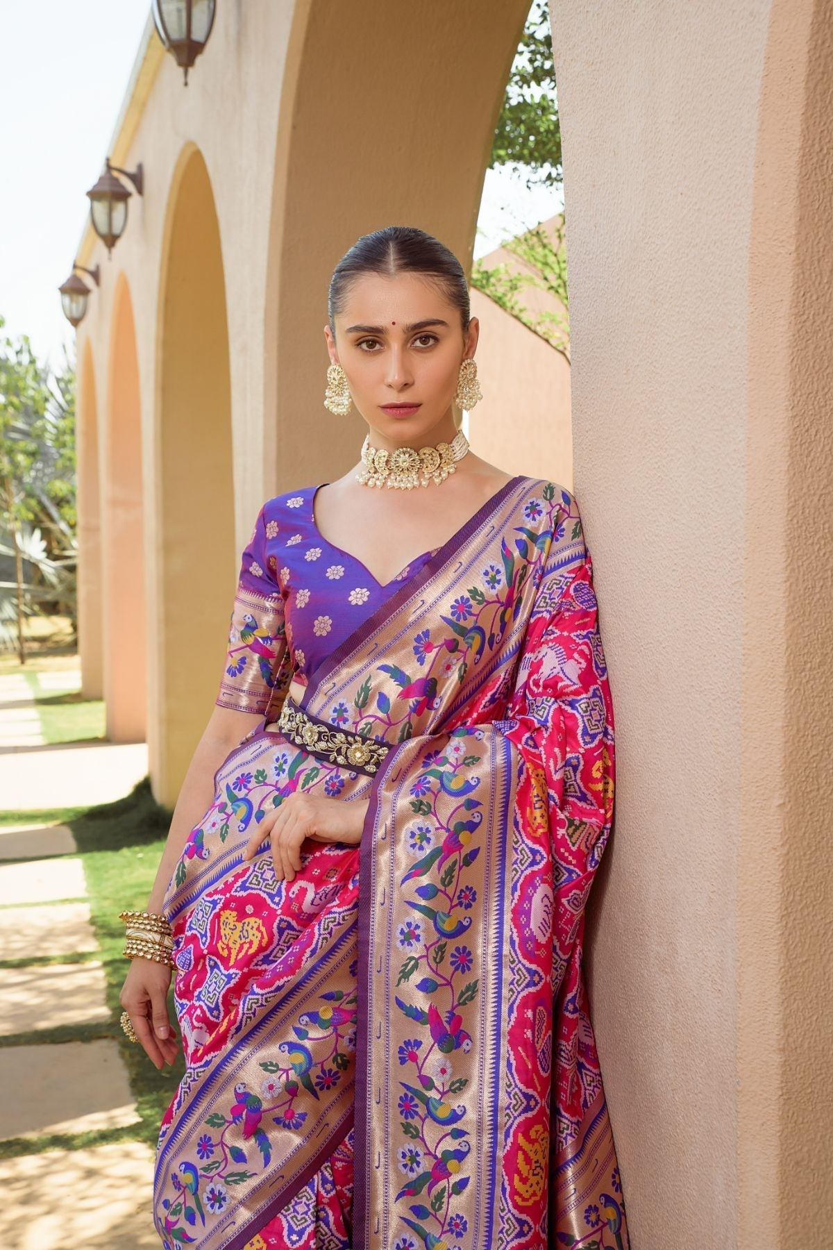 Royal Purple and Pink Woven Paithani Silk Saree