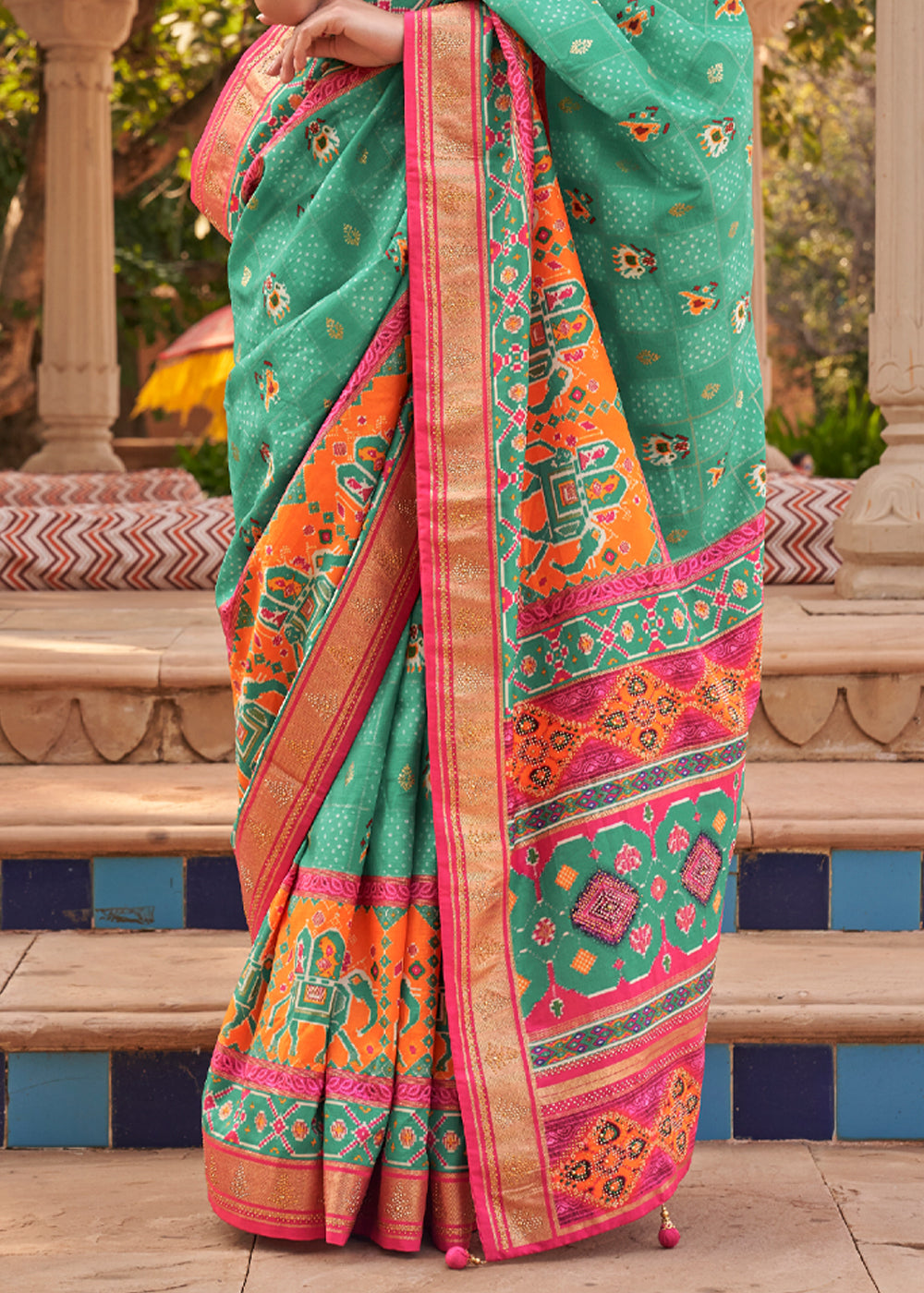 Riptide Green Printed Patola Silk Saree