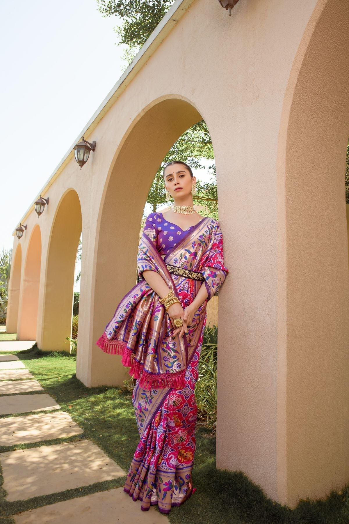 Royal Purple and Pink Woven Paithani Silk Saree