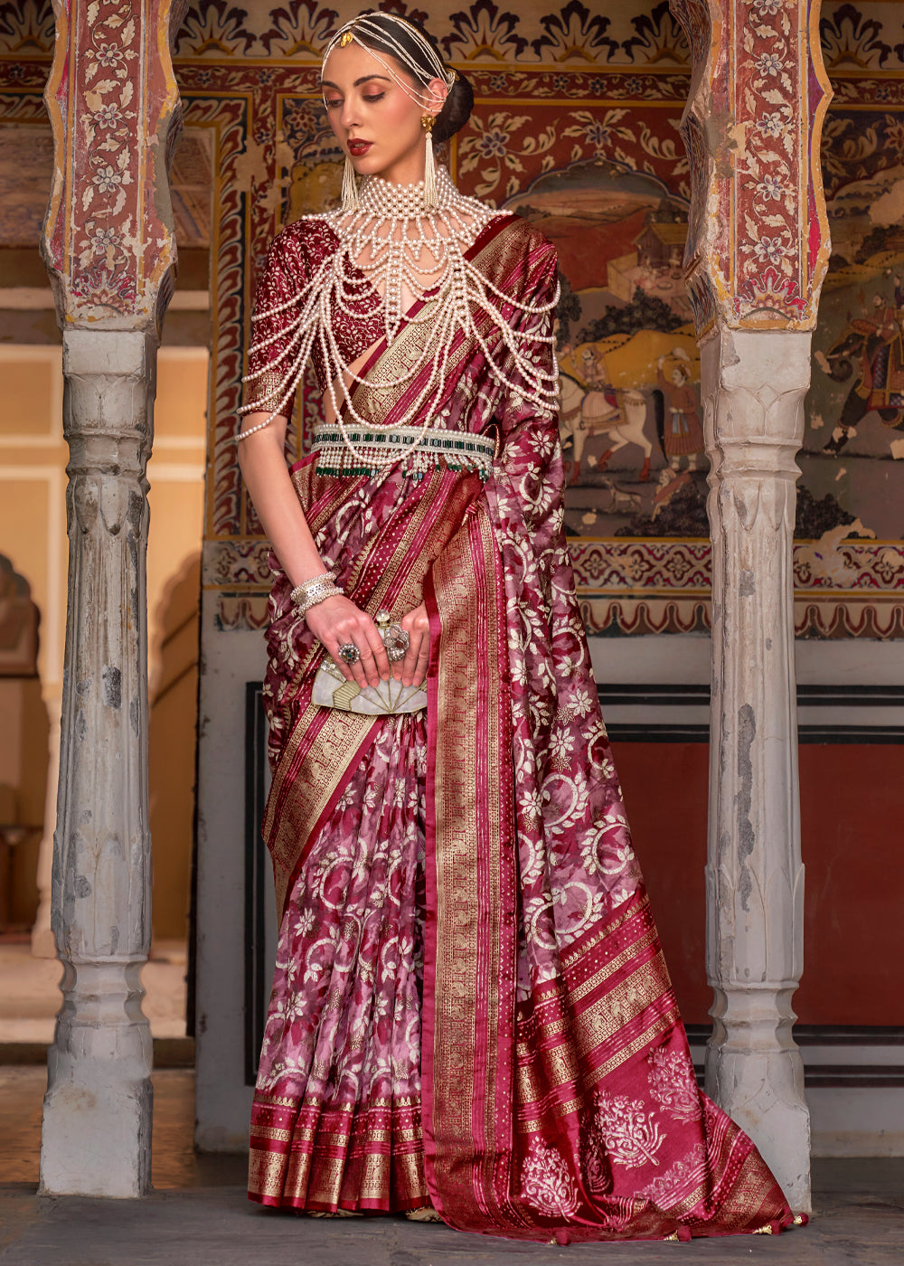 Spice Maroon Printed Patola Soft Silk Saree