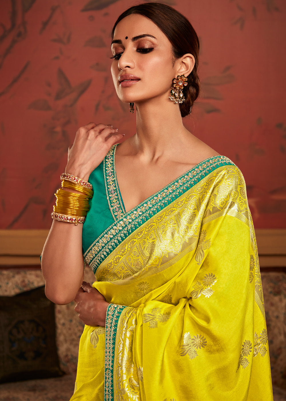 Ripe Lemon Yellow Woven Banarasi Designer Silk Saree With Embroidered Blouse