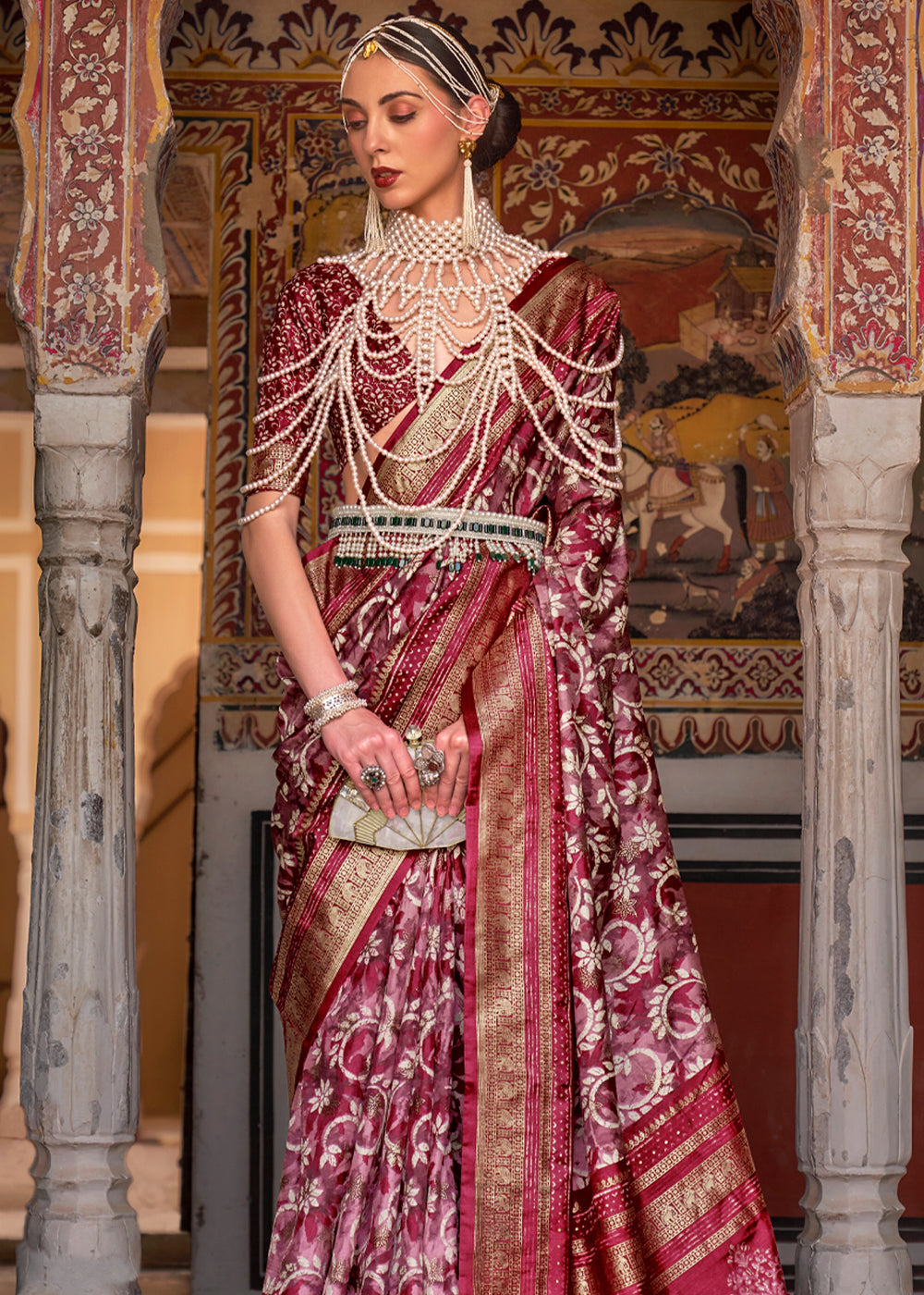 Spice Maroon Printed Patola Soft Silk Saree