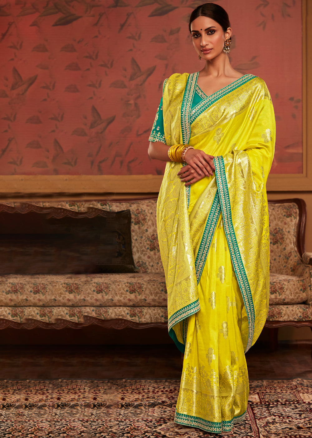 Ripe Lemon Yellow Woven Banarasi Designer Silk Saree With Embroidered Blouse