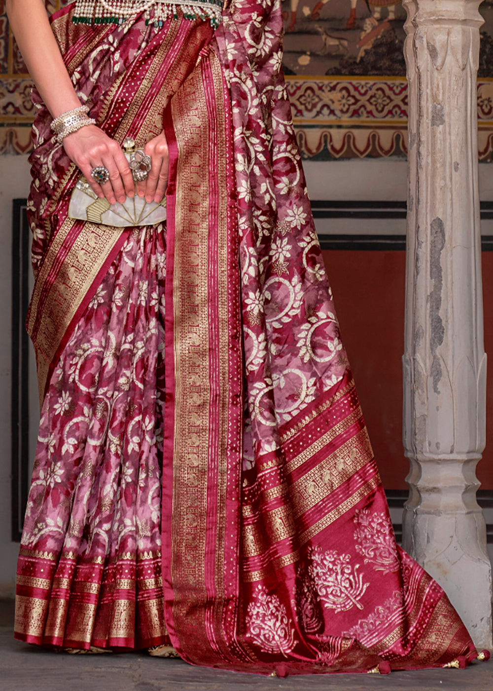 Spice Maroon Printed Patola Soft Silk Saree