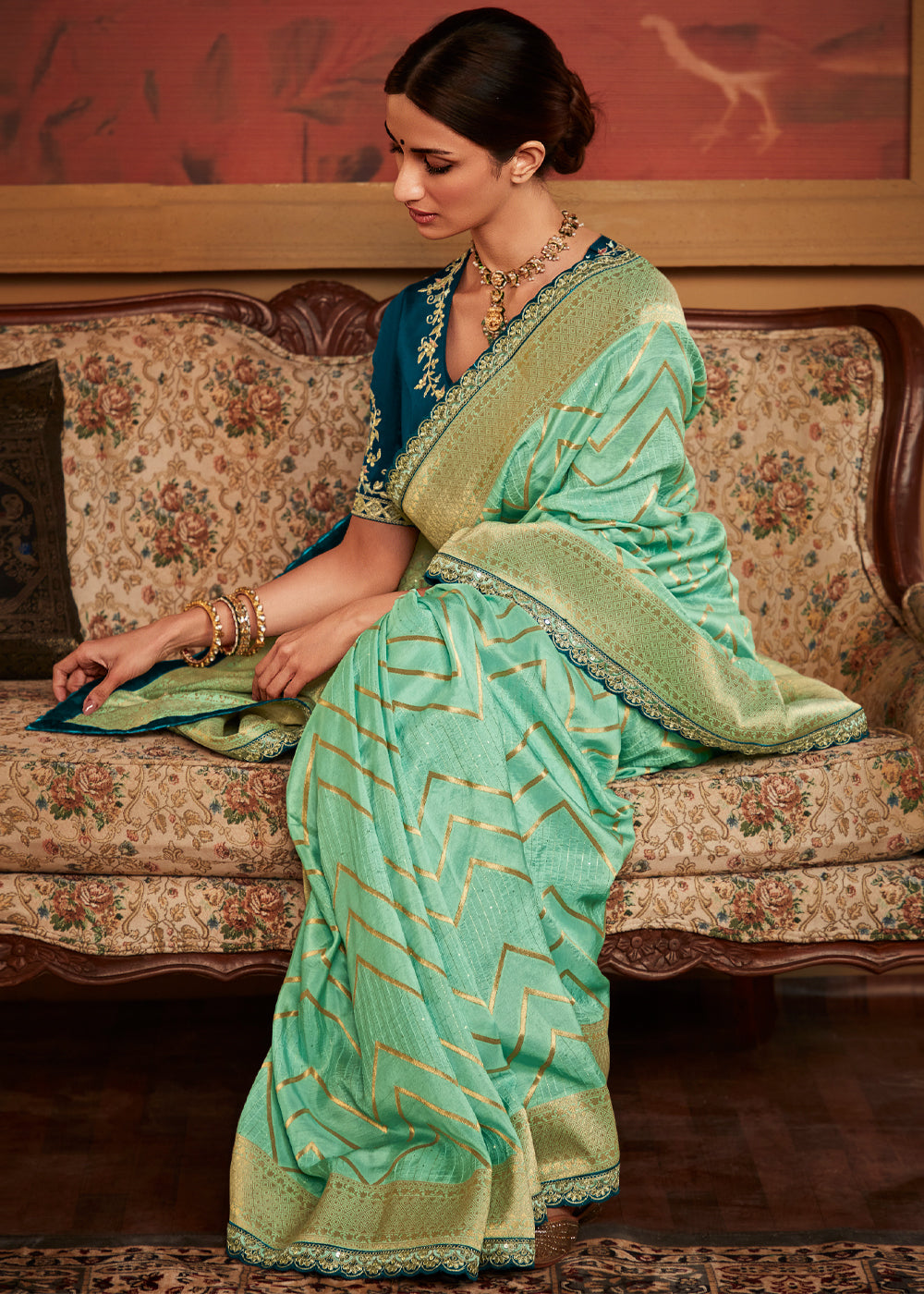 Swamp Green Woven Banarasi Designer Silk Saree With Embroidered Blouse