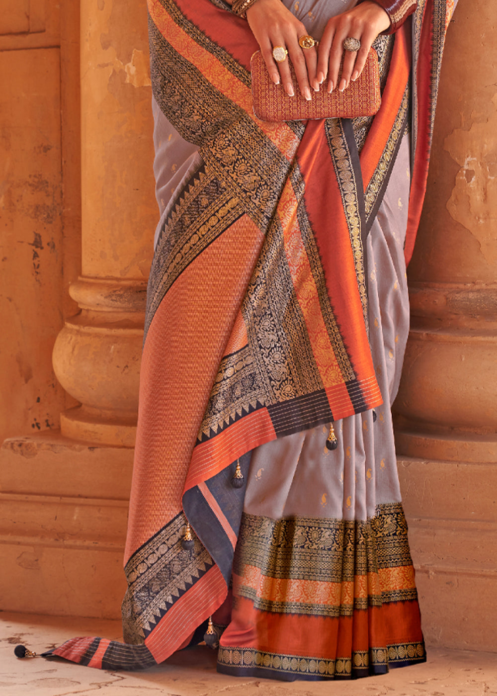 Kabul Grey Woven Patola Soft Silk Saree