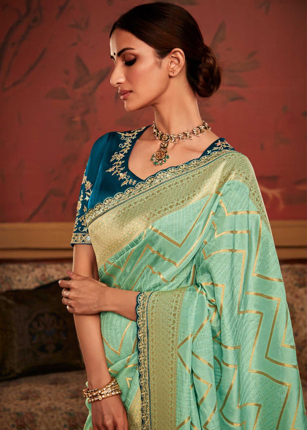 Swamp Green Woven Banarasi Designer Silk Saree With Embroidered Blouse