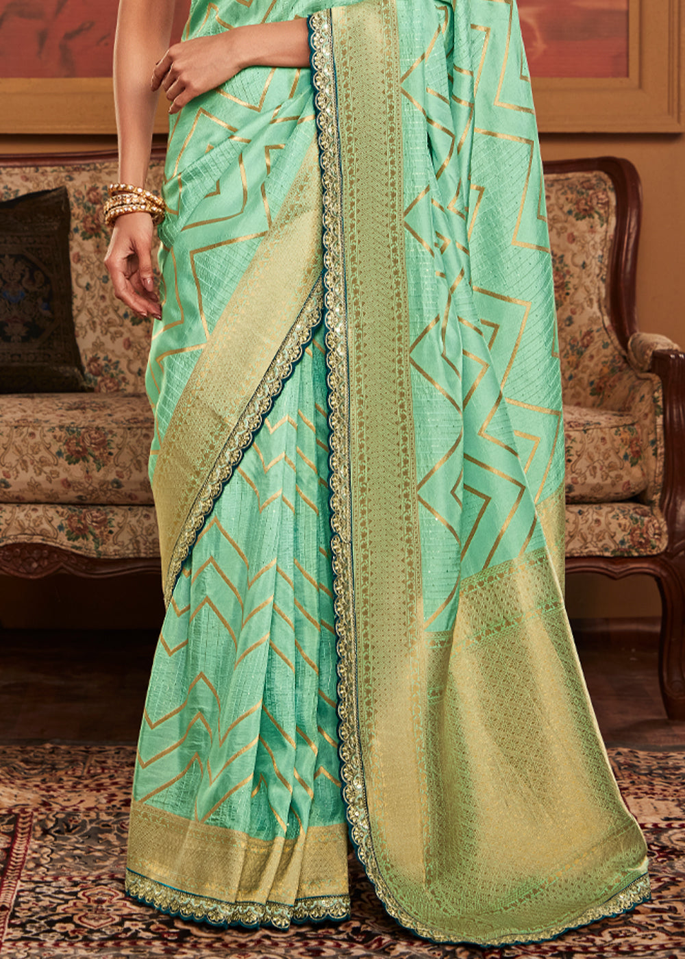 Swamp Green Woven Banarasi Designer Silk Saree With Embroidered Blouse