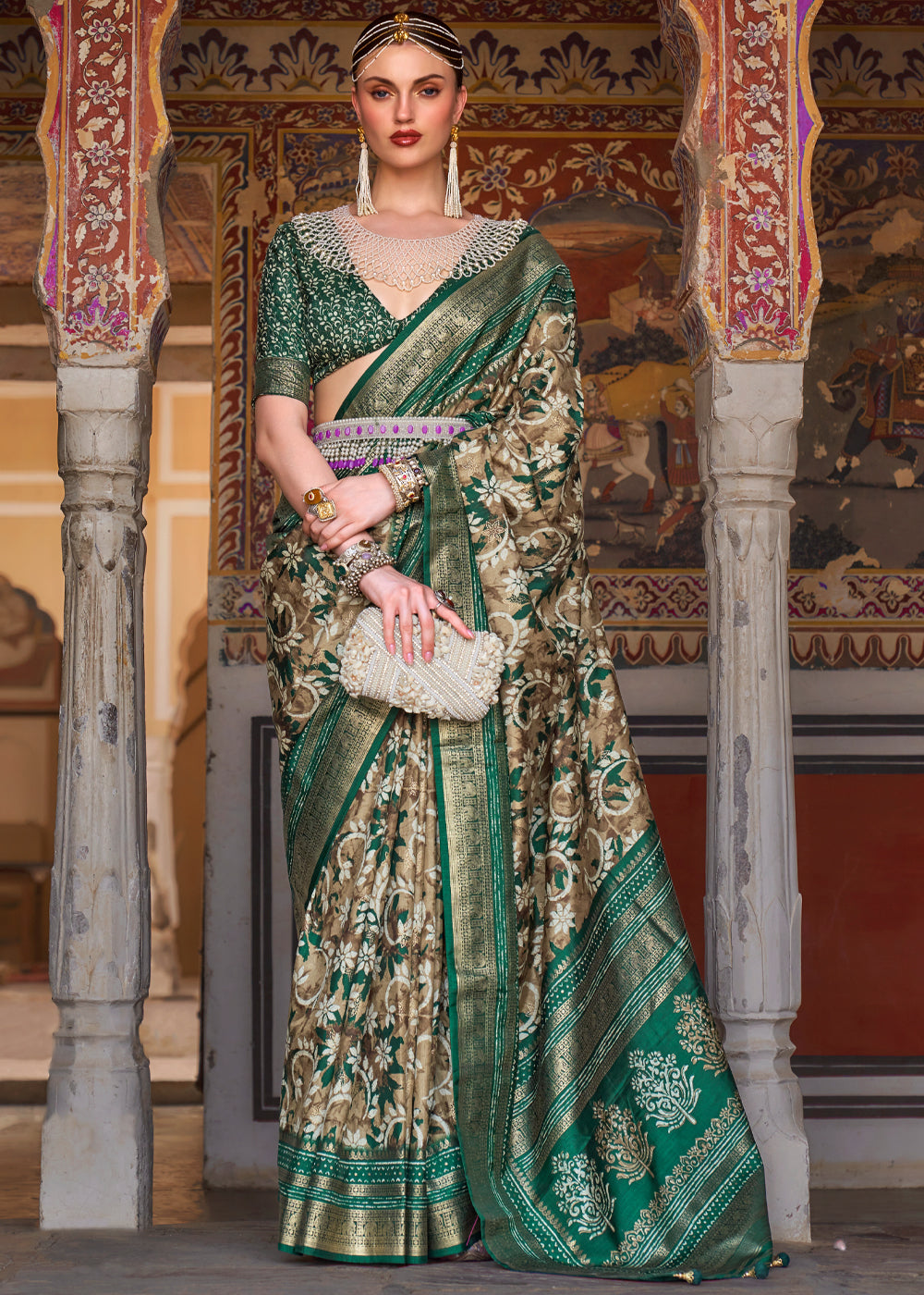 William Green Printed Patola Soft Silk Saree