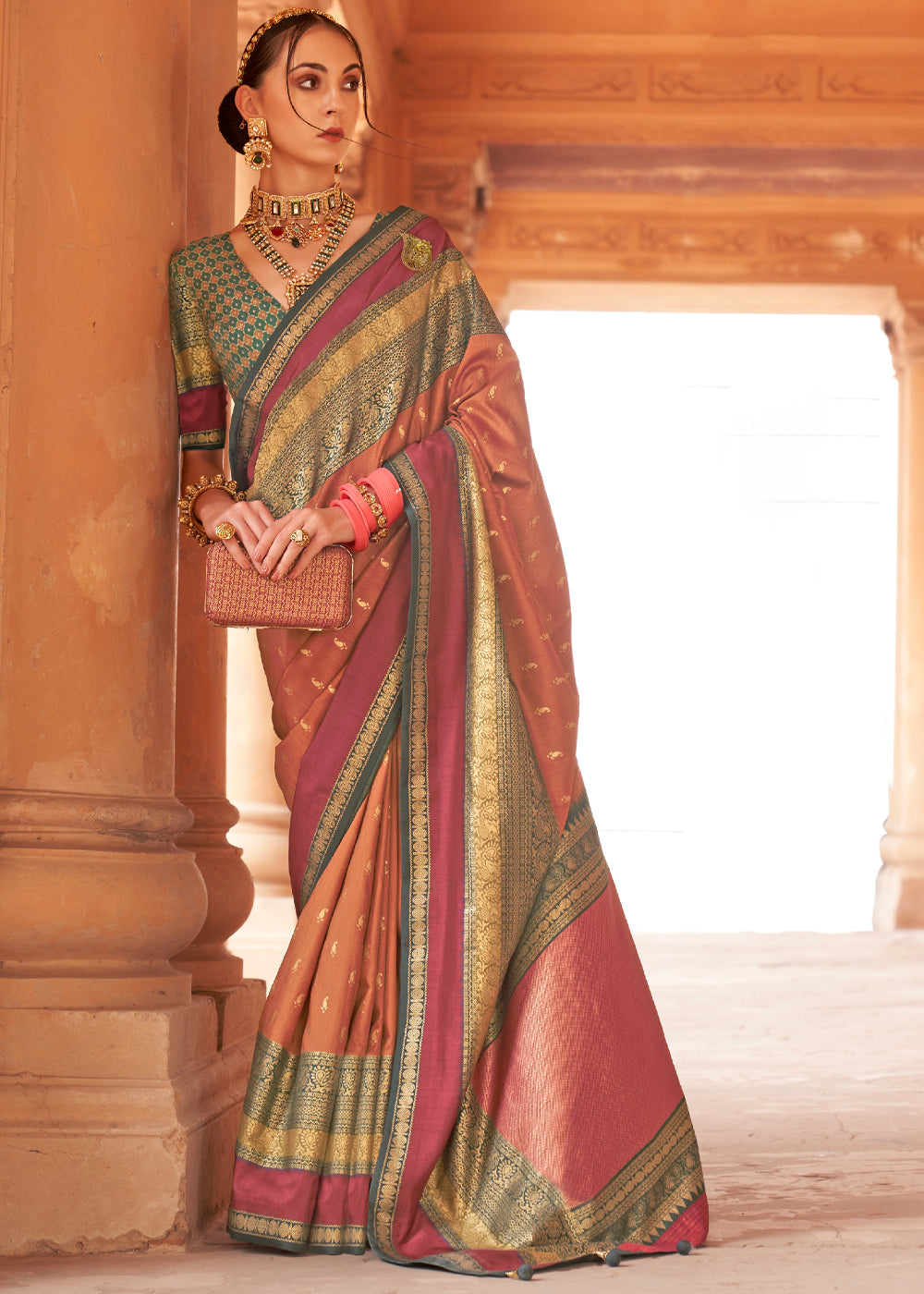 Crail Brown Woven Patola Soft Silk Saree