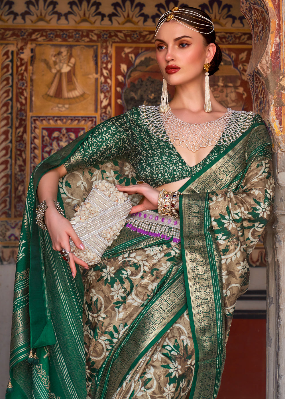 William Green Printed Patola Soft Silk Saree