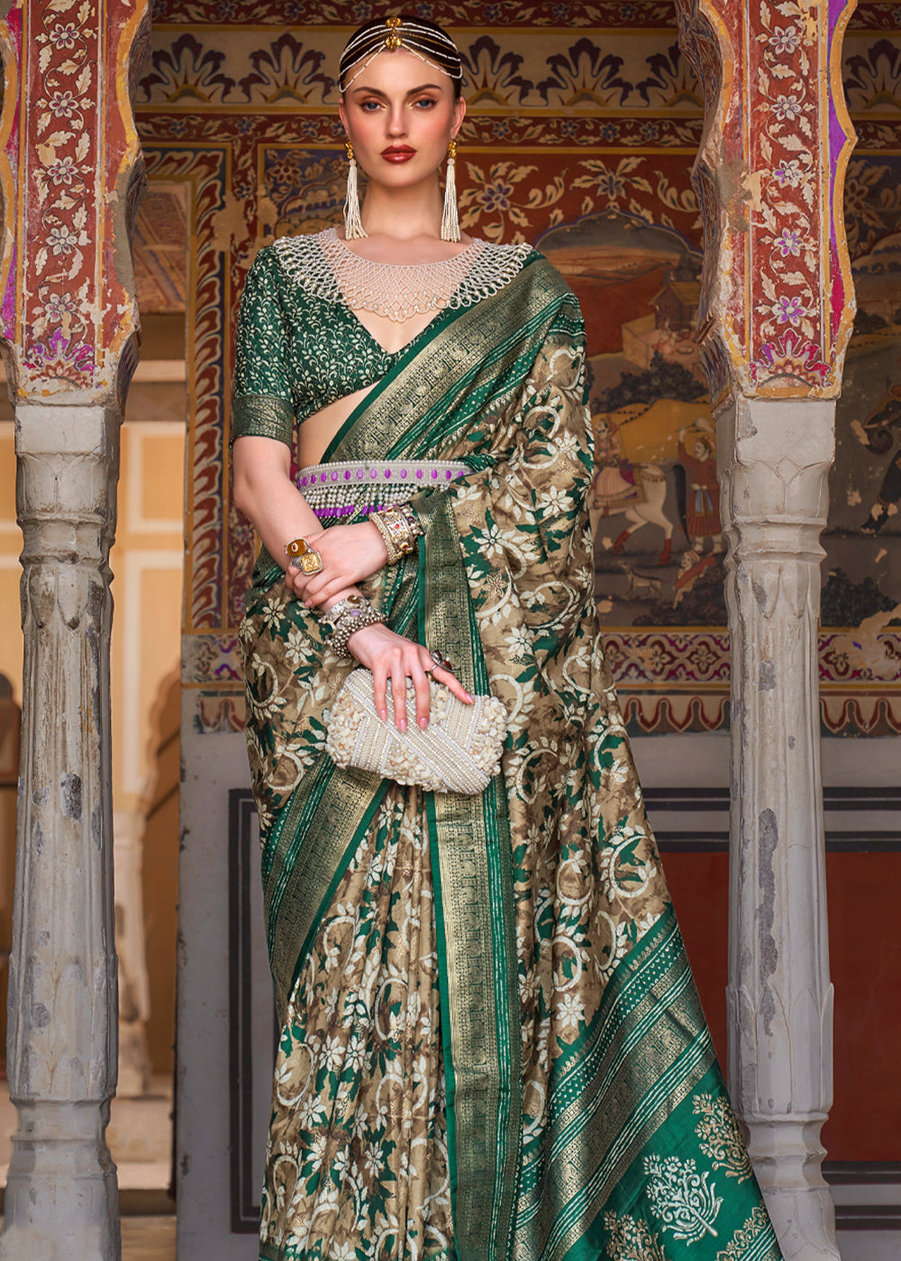 William Green Printed Patola Soft Silk Saree