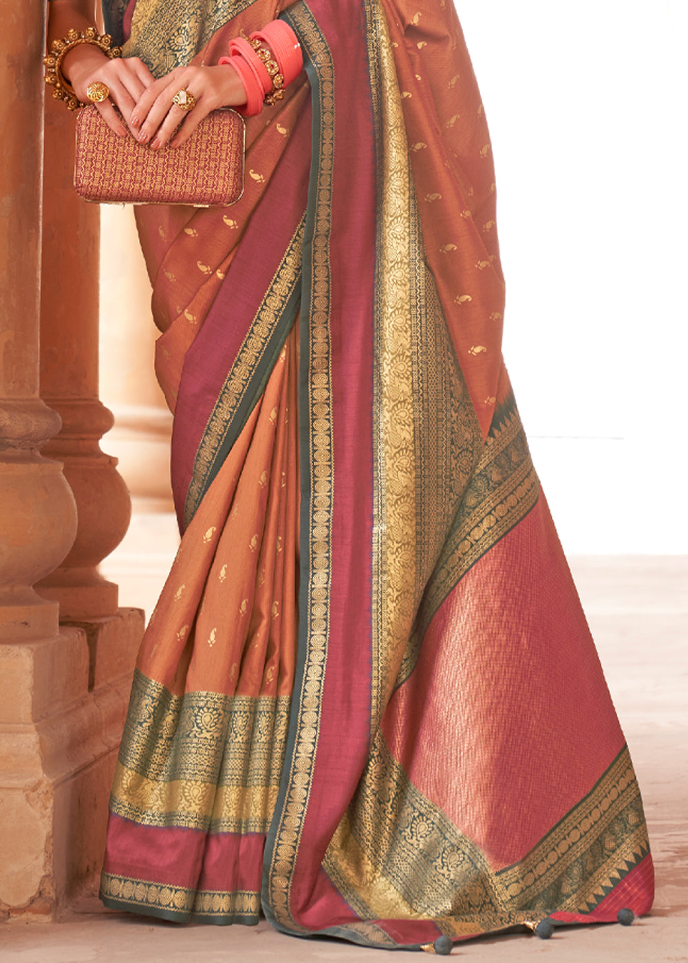 Crail Brown Woven Patola Soft Silk Saree