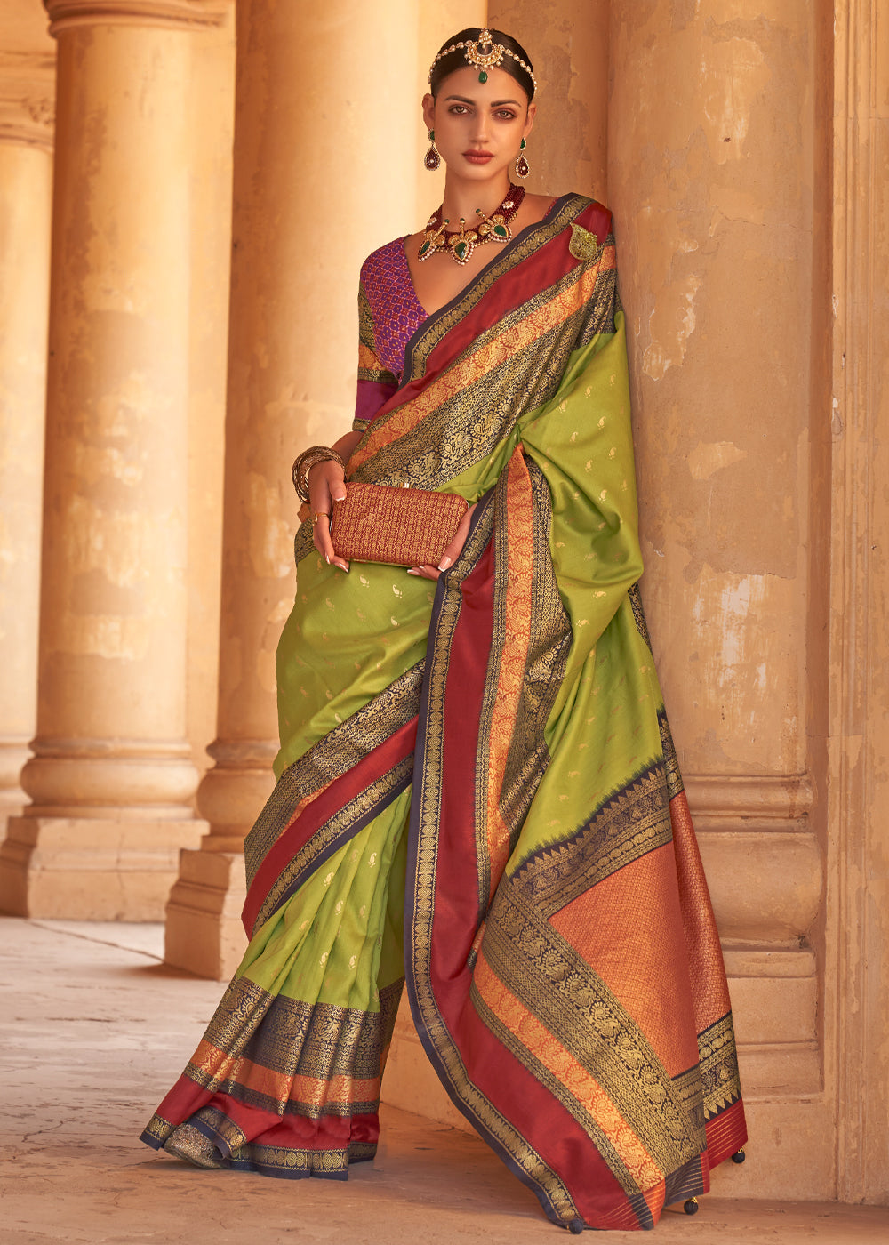 Alpine Green Woven Patola Soft Silk Saree