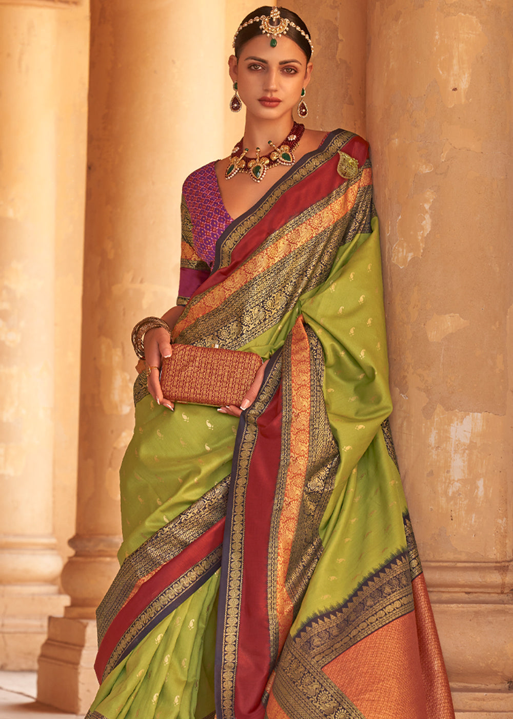 Alpine Green Woven Patola Soft Silk Saree