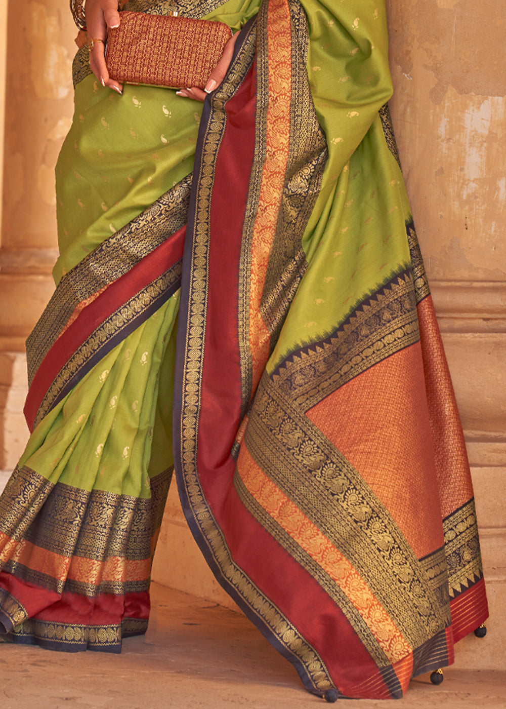 Alpine Green Woven Patola Soft Silk Saree