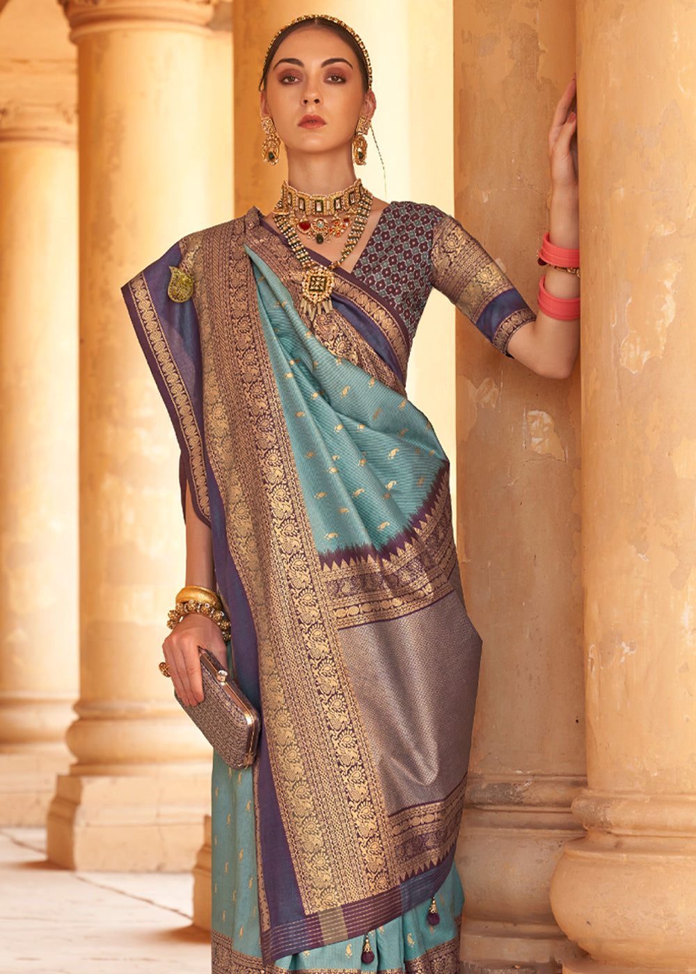 Cutty Sark Blue Woven Patola Soft Silk Saree