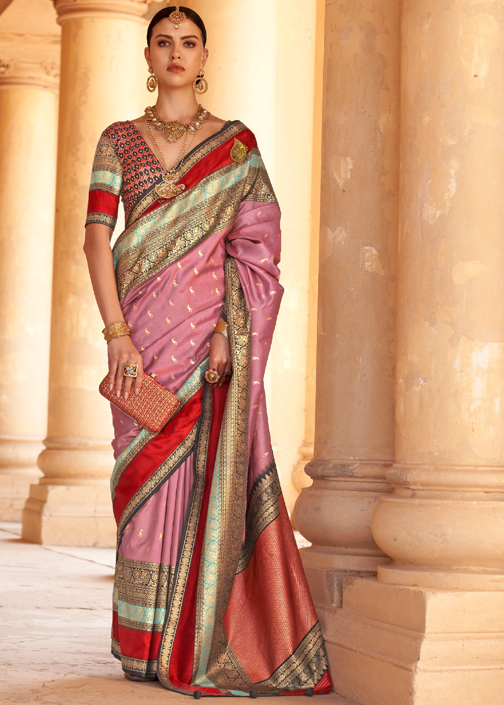 Froly Pink Woven Patola Soft Silk Saree