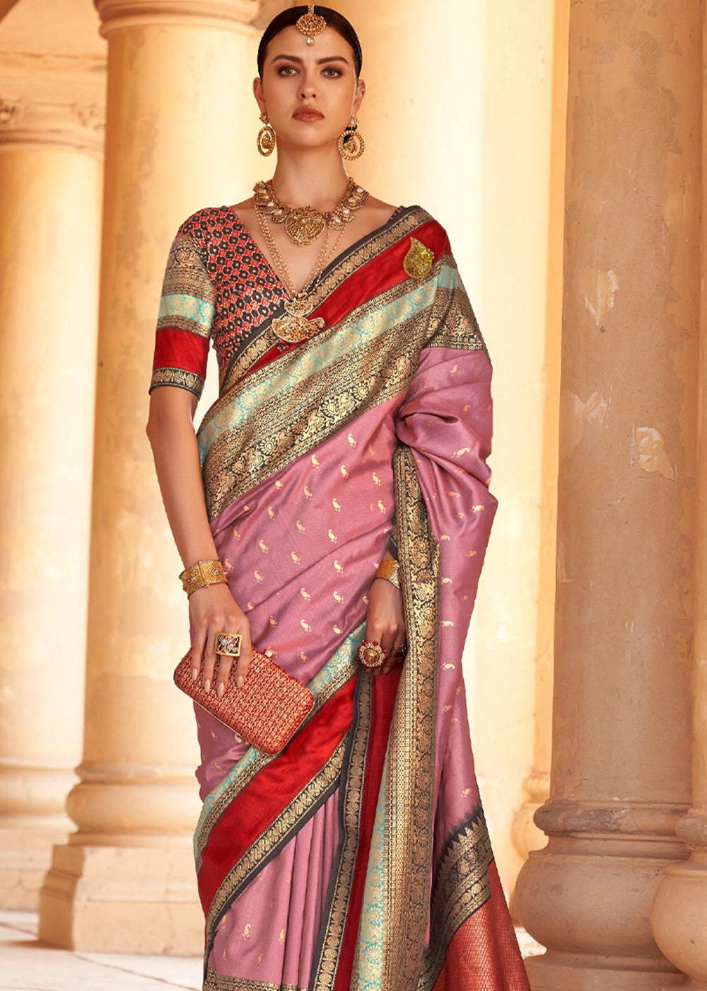 Froly Pink Woven Patola Soft Silk Saree